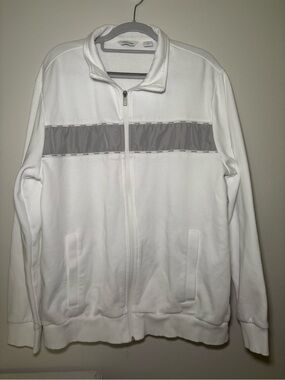 Calvin Klein White Full-Zip Jacket with Gray Chest Stripe